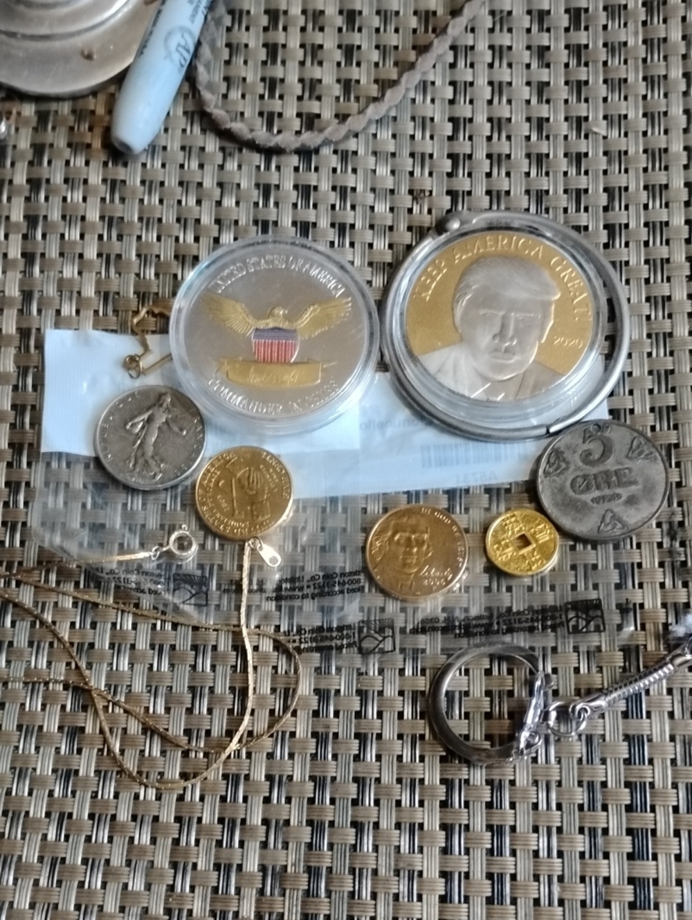 Gold & Silver Tone Coin Pendant Necklace - Two-Tone Men's Accessory